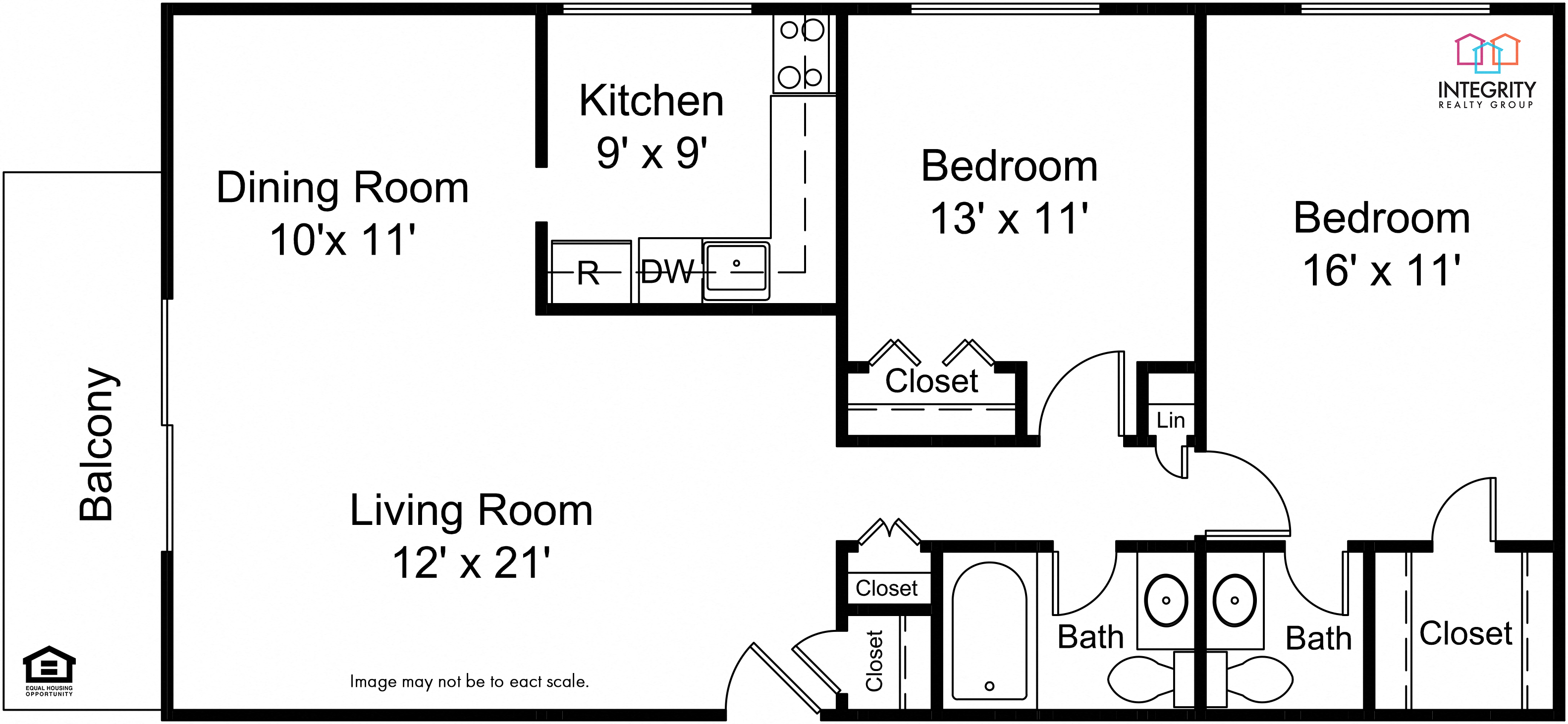 Floor plan for 2 beds, 1.5 baths, 1120 sqft
